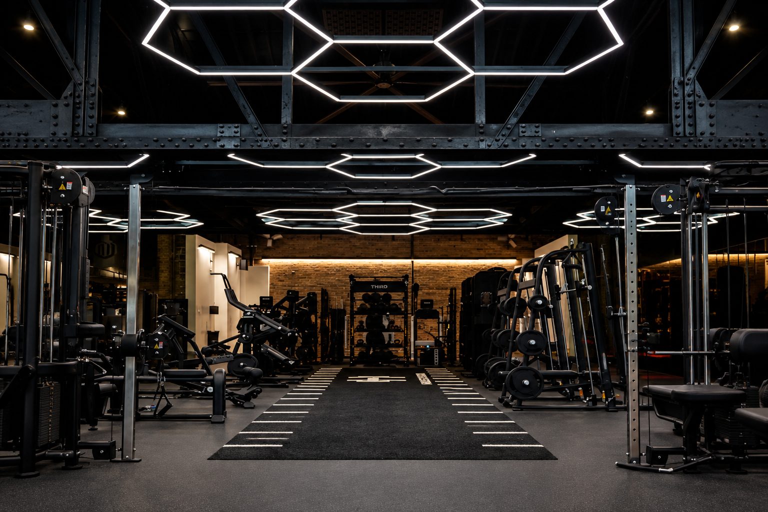 Open aisle through the strength and cardio floor at House of Iron Downtown